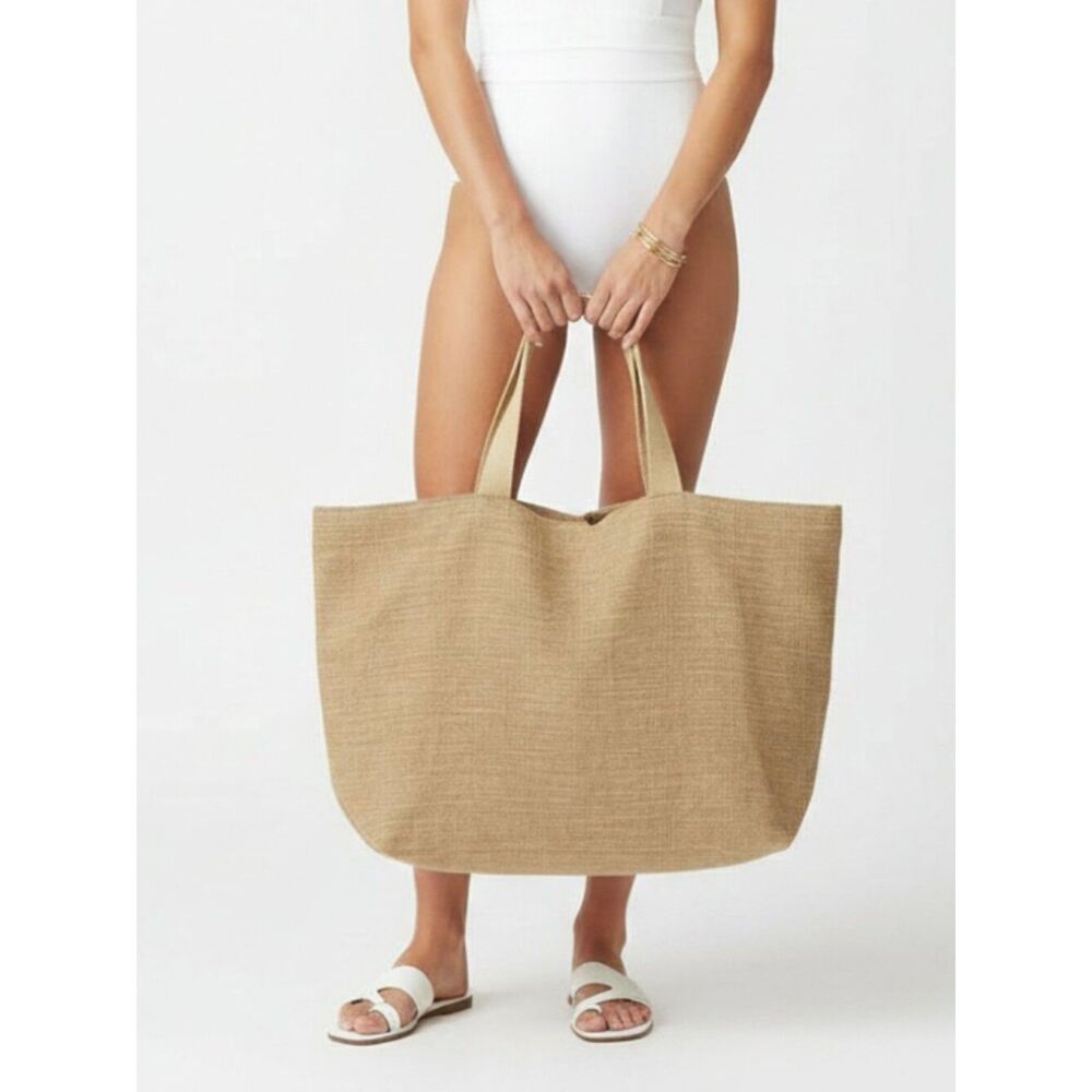 Michael Stars Tan Linen Sparkle  Large Tote Bag